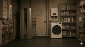 LG warmtepompboiler in een fictieve technische ruimte